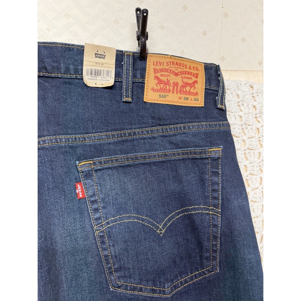 Levis 569 Jeans Mens Tag 38x36 Fits 40x35 Blue Denim Loose Straight NWT - Picture 10 of 13